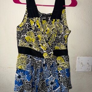 BCBGMaxAzria Black, Yellow & Blue Floral Tank Top